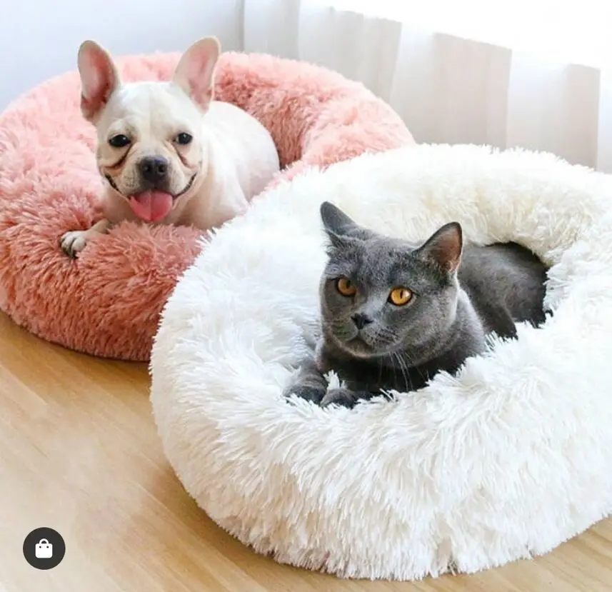 

Супермягкая кровать для питомца, круглая теплая зимняя кровать для собаки и кошки, длинный плюшевый большой коврик для щенка, переносные пр...