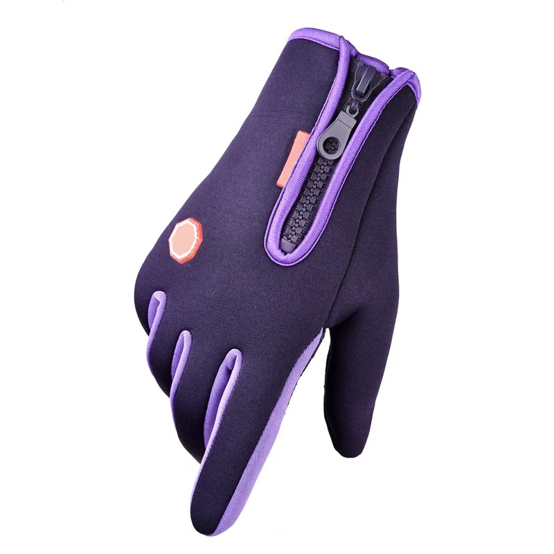 Purple Мужские и женские Термо Перчатки для катания на лыжах, флисовые перчатки для катания на лыжах и сноуборде, водонепроницаемые перчатки для езды на велосипеде и мотоцикле - Цвет: Purple