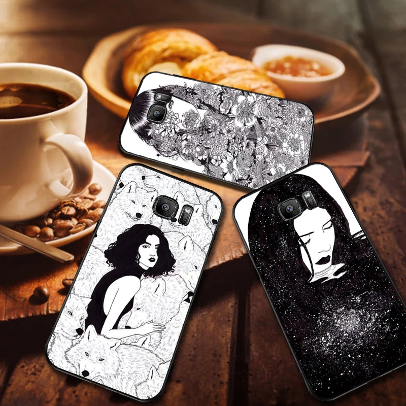 Черно белая для Samsung Note 8 девочек с космическим лепестком 9 M10 M20 M30 S6 S7 Edge S8 S9 S10 PLUS TPU
