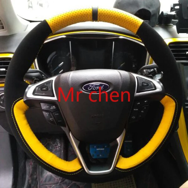 

DIY Leather hand sewn steering wheel cover suede for Ford focus mondeo edge kuga Automotive interior