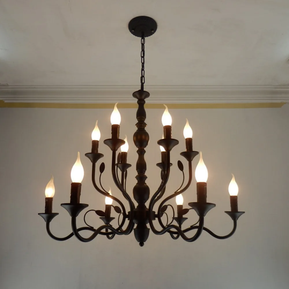 Ретро люстра освещение черные Кованые люстры для столовой промышленные