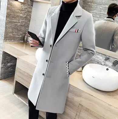 Light grey Британский стиль, мужские тренчи, красные длинные пальто, мужские винтажные осенние длинные пальто, шерстяные куртки с двойным воротником, приталенные, зима - Цвет: Light grey