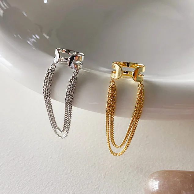 

Personality Design Long Tassel Chain Clip Earrings For Women Non Piercing Gold Silver Color Ear Clips Jewelry Ladies Gift