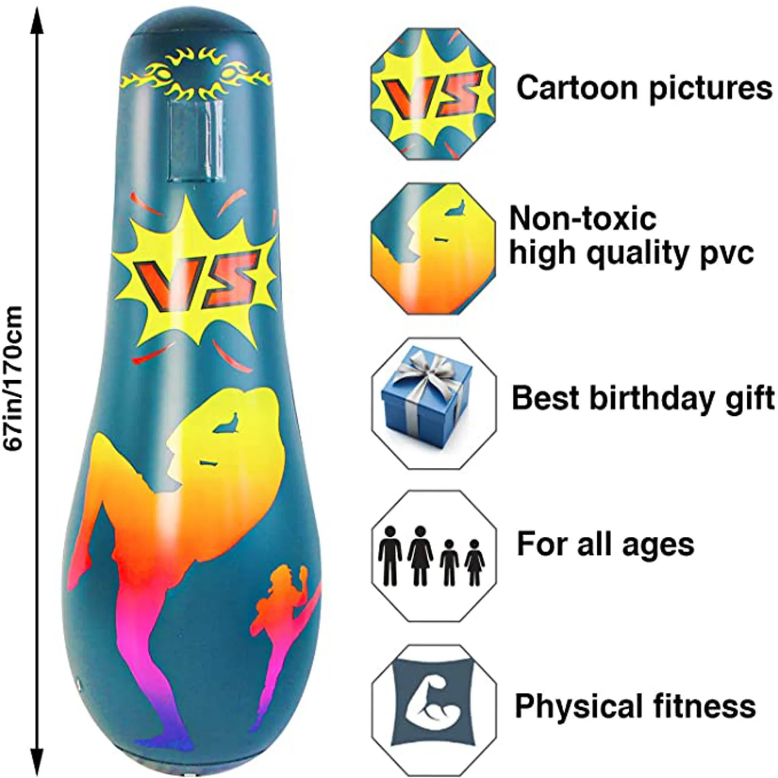 

Boxing Standing Inflatable Punching Bag Children's Sports Boxing Toys Enhance Upper Strength Refreshing Reaction Speed Toys