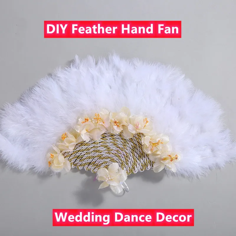 

Handmade DIY Fan Bride Handheld Feather Hand Fan Wedding Banquet Decor Anniversary Birthday Holiday Party Ladies Dance Supplies