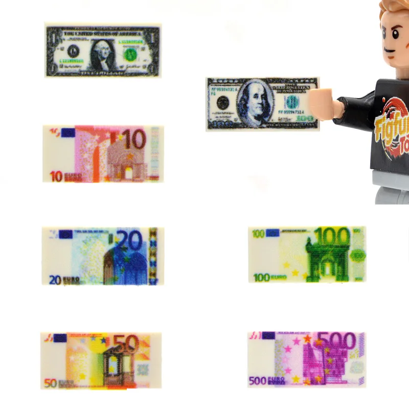 10 шт./лот 1*2 кирпичи США Европа плитка банкнота 100 долларов ЕС 500 MOC строительные