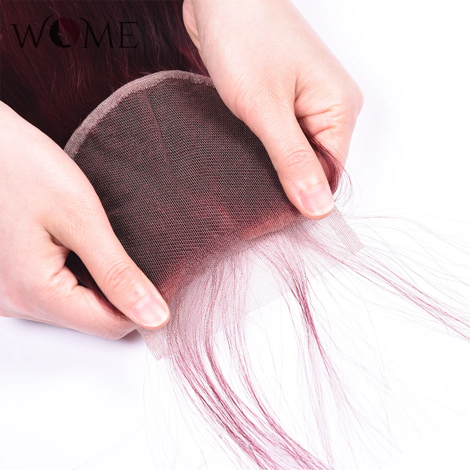 Женские малайзийские пряди с закрытием цвет красного вина 4 пучка прямых