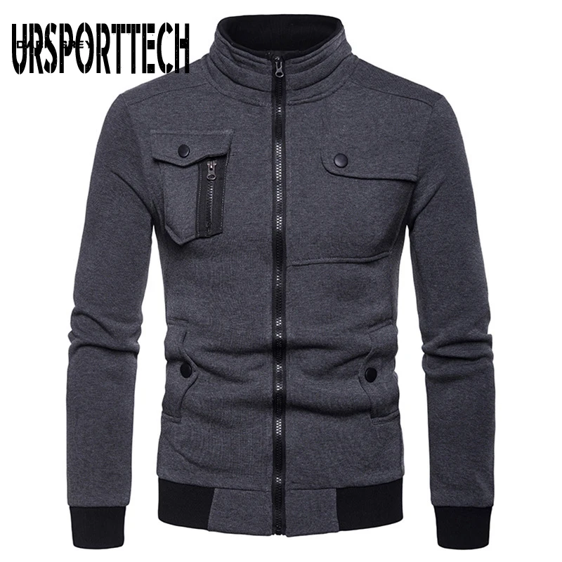 

URSPORTTECH Spring Autumn Jacket Men 2020 New Fashion Stand Collar Zipper Cotton Tactical Jackets Casaco Masculino Casual Hiphop