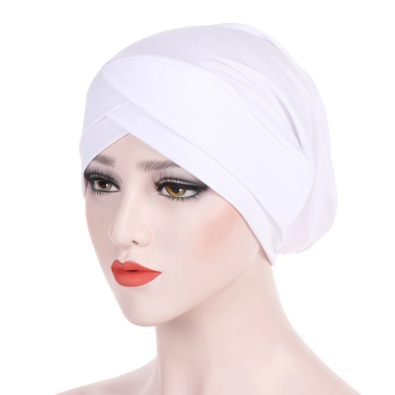 

Women Milk Fiber Turban Cap Solid Color Twisted Muslim Head Wrap Chemo Hijab Hat