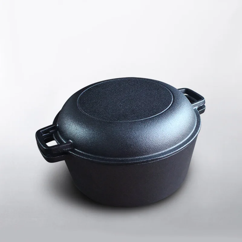 Cazuela de hierro fundido multifuncional de 4.8L y 26cm con tapa, olla para estofado, olla para sopa, uso para 3-5 personas