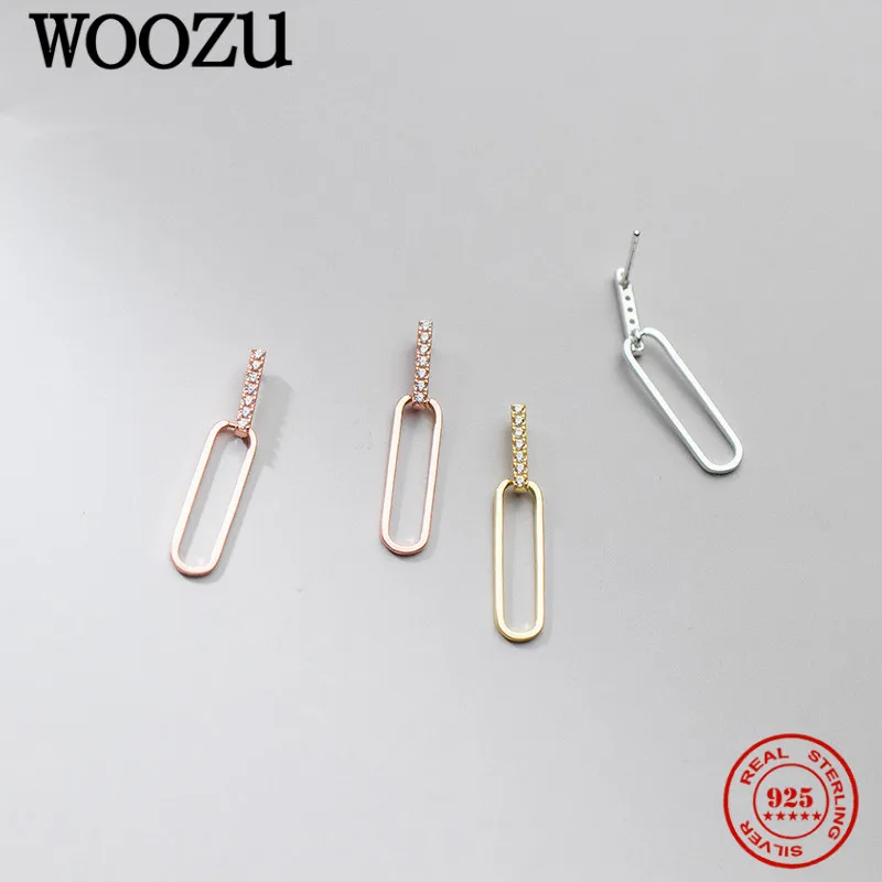 

WOOZU French Minimalist Oval Pave Zircon Stud Earrings For Women Rock Party Fashion Girl 925 Sterling Silver Jewelry Pendientes