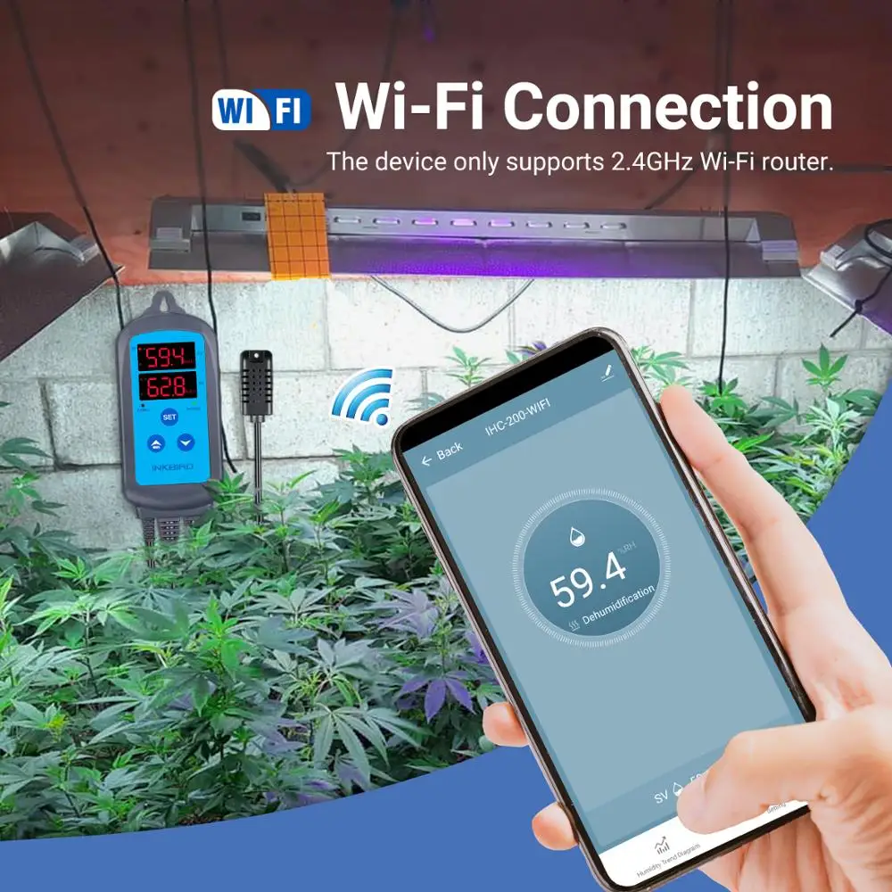 

Inkbird IHC-200&200-WiFi Humidity Controller With High/Low Humidity Alarm For Home Brewing Greenhouse Humidifier Dehumidifier
