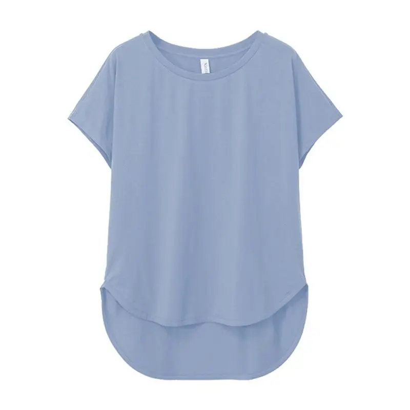 

100% cotton Loose Casual Summer Short Sleeve Female T shirt Women asymmetric O-neck Tee Tops M30326
