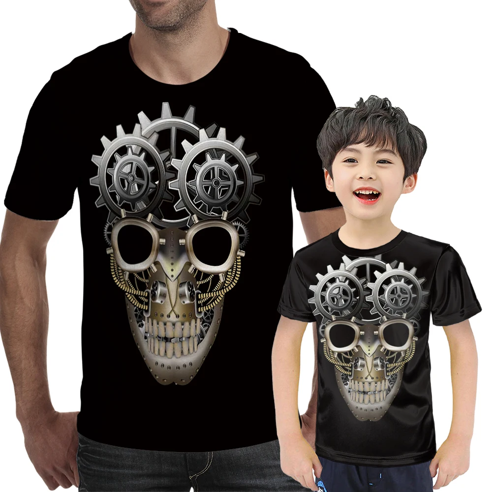 

Summer 2021 new animation 3D printing t-shirt men and women punk style skull head fashion comfortable short sleeve Homme