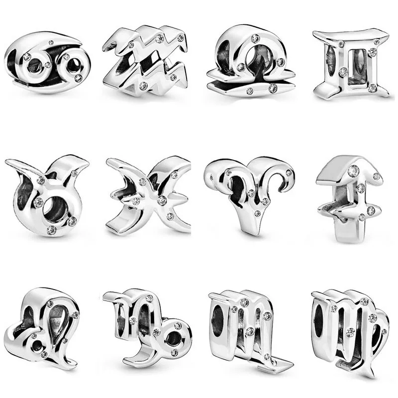 Authentic 925 Sterling Silver Bead 12 Sparkling Zodiac Charm Fit Fashion Women Pandora Bracelet Bangle Gift DIY Jewelry | Украшения и