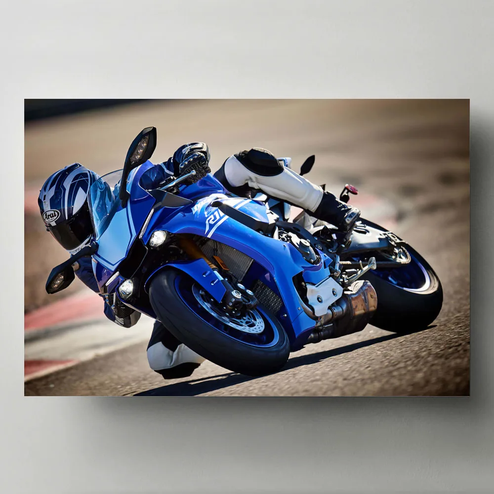 Современное искусство принт постер суперкар спорт yamahas yzf R1 синий мотоцикл