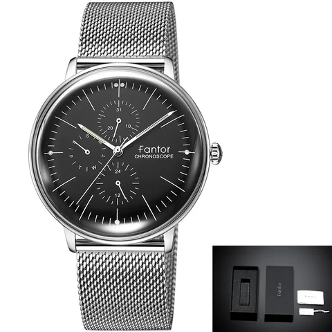 Fantor брендовые Роскошные наручные часы, сетчатые Стальные кварцевые наручные часы, мужские водонепроницаемые деловые наручные часы с хронографом