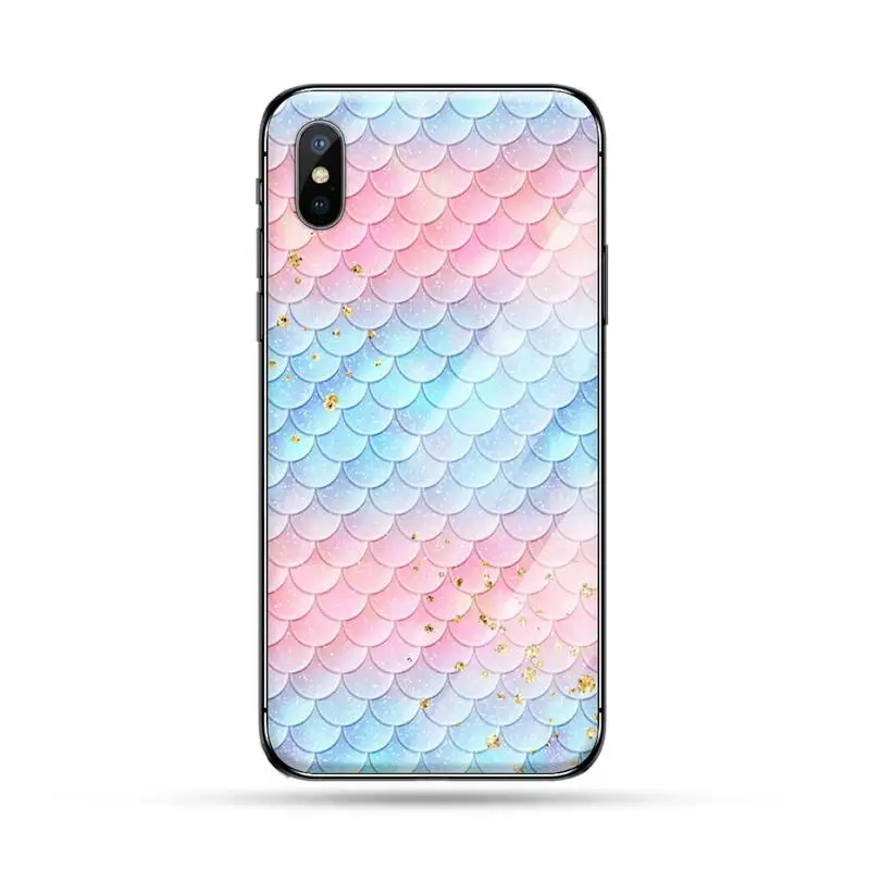 

Pink Purple Glitter Mermaid Scales Phone Case Tempered glass For iphone 5C 6 6S 7 8 plus X XS XR 11 PRO MAX