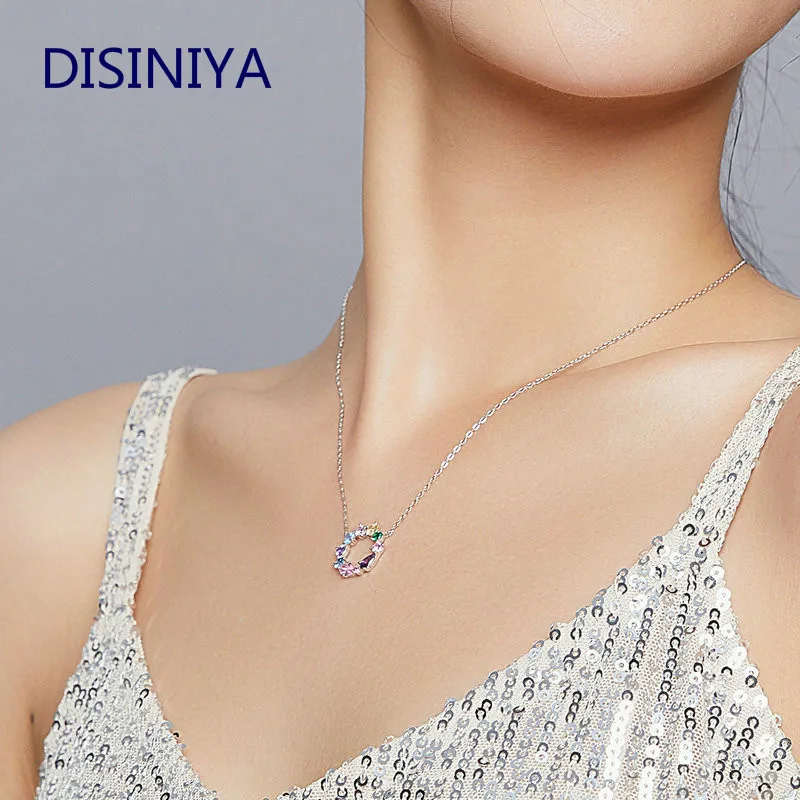 

DISINIYA 925 Sterling Silver Fashion Personality Rainbow Zircon Heart Shaped Female Earrings Women Birthday Gift SCE891
