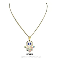 stainless steel colorful turkey eyes hamsa hand necklaces gold color islam necklaces jewelry collier main de fatma n5219s04