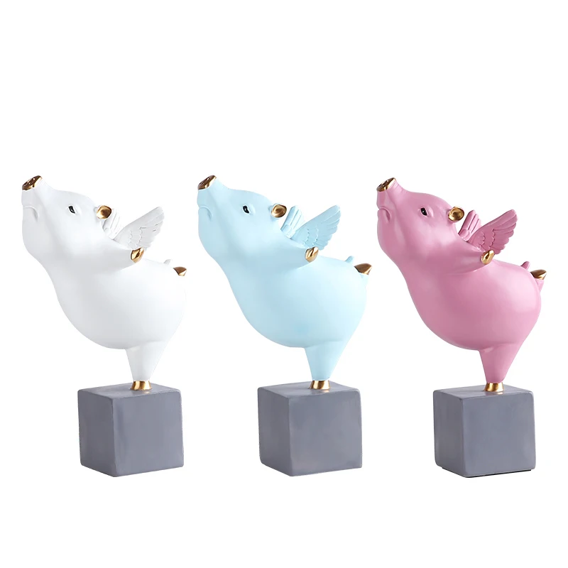 

Lovely Animals Statue Ornaments Golden Eared Flying Pig Resin Figurines Girly Room Decoration Desk Adornment Modern Home Decor