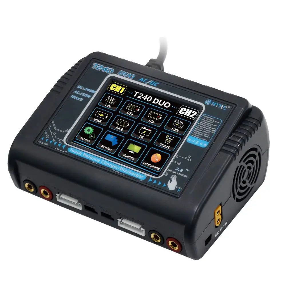 HTRC T240 DUO RC зарядное устройство AC 150 Вт DC 240 сенсорный экран двухканальный баланс Dis