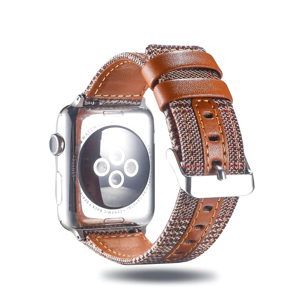 Холщовый ремешок для часов для Apple Watch 38 мм 42 мм 40 мм 44 мм нейлоновый кожаный ремешок для часов браслет для iWatch Series 5/4/3/2/1