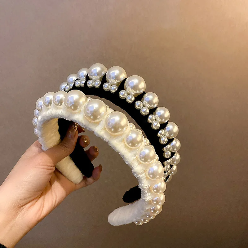 

European and American fashion design sense of pearl flannelette hair hoop trend temperament net red hair ornaments personality t
