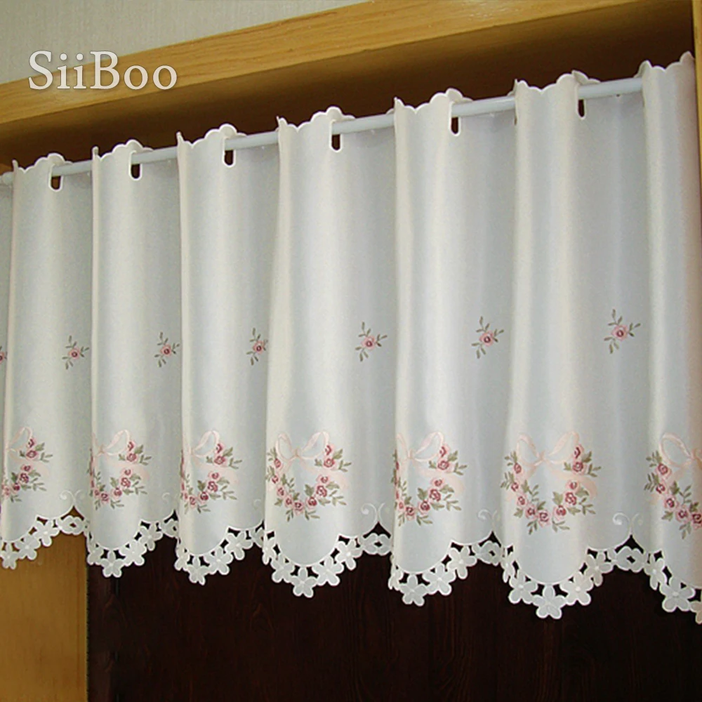 Кружевная полузанавеска в Корейском стиле кремово-белого цвета с цветочной
