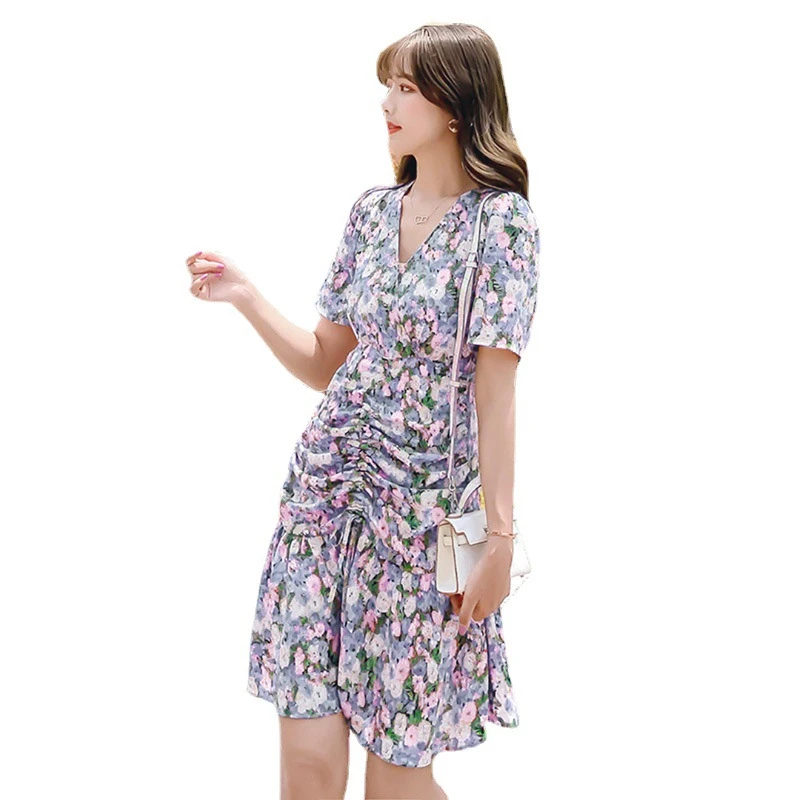 

Sexy Floral Dress Women V Neck Mini Dresses Party Dress Summer Casual Ruffle Dress Female A Line Robe Y943