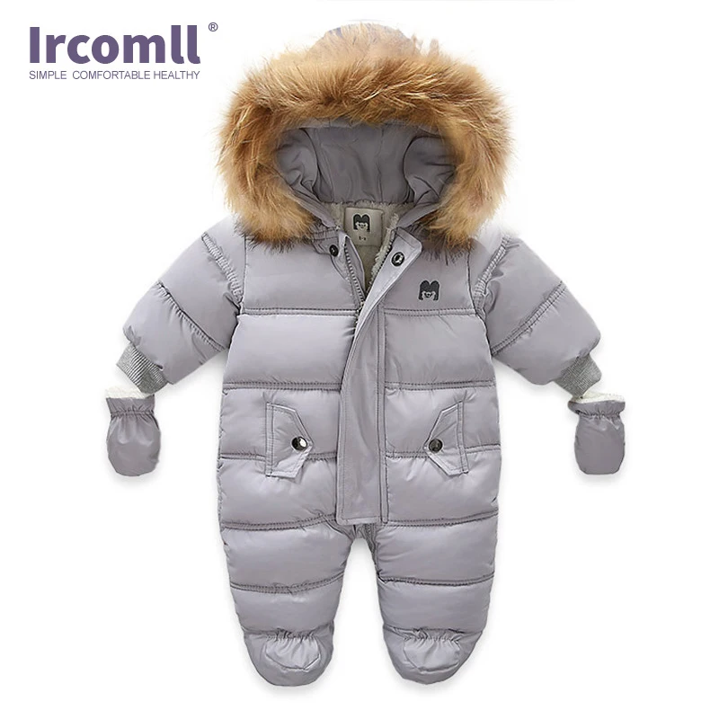 gray Ircomll/плотный теплый комбинезон для малышей; флисовый комбинезон с капюшоном для мальчиков и девочек; сезон осень-зима; Верхняя одежда для детей; детский зимний комбинезон - Цвет: gray