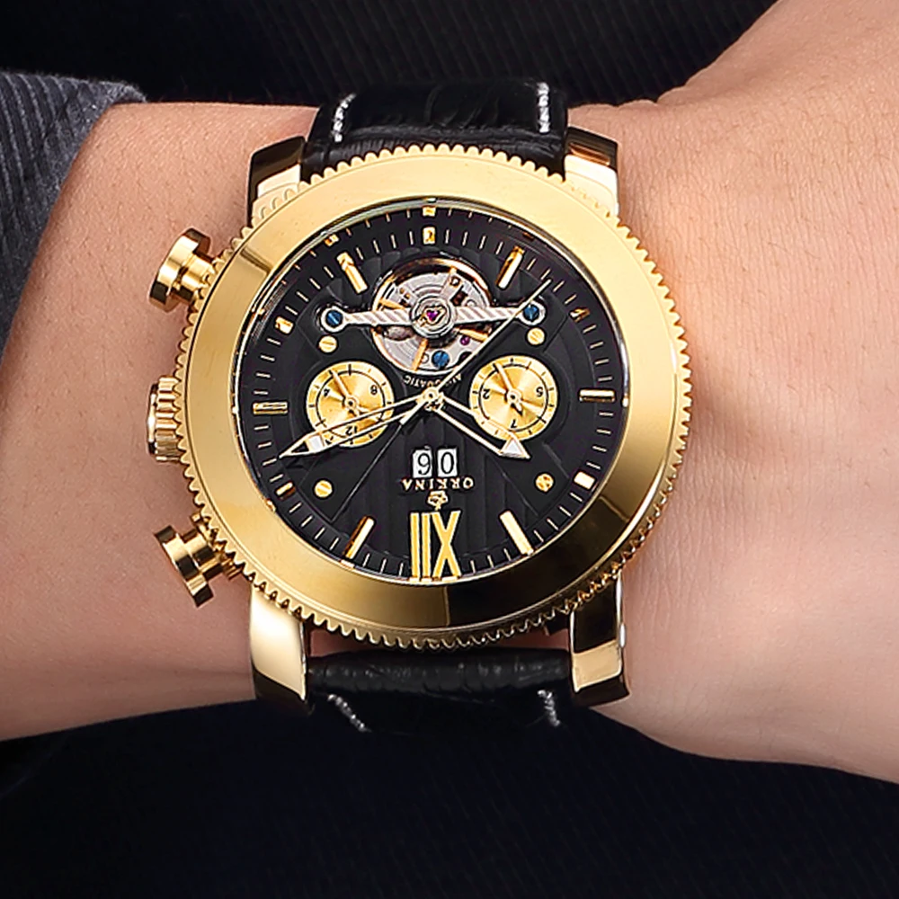 Часы скелетоны Orkina Мужские механические с турбийоном автоматические