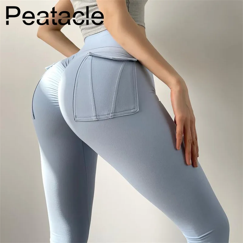 

Peatacle Nude Yoga Pants with Pockets Women's High Waist Leggings Sport Women Fitness Scrunch Butt Push Up