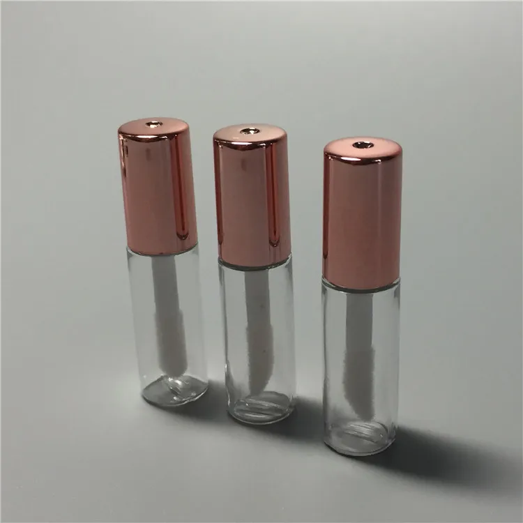 

1.2ml empty transparent PE lip gloss tube plastic lipstick tube lipstick mini sample cosmetic container with rose gold lid