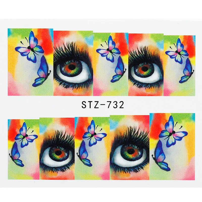 9pcs Suit Skeleton Nail Sticker Water Self-Adhesive Halloween Slider Tattoo Big Eyes Scary DIY Stickers Decoration | Красота и