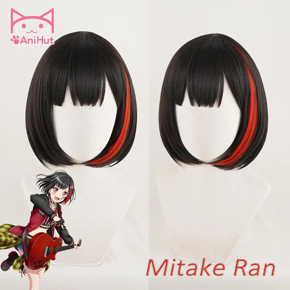 

[Anihut】mitake Ran Wig Game BanG Dream! Парик для косплея из синтетических черных волос для женщин, аниме бандори, косплей Mitake Ran Costume