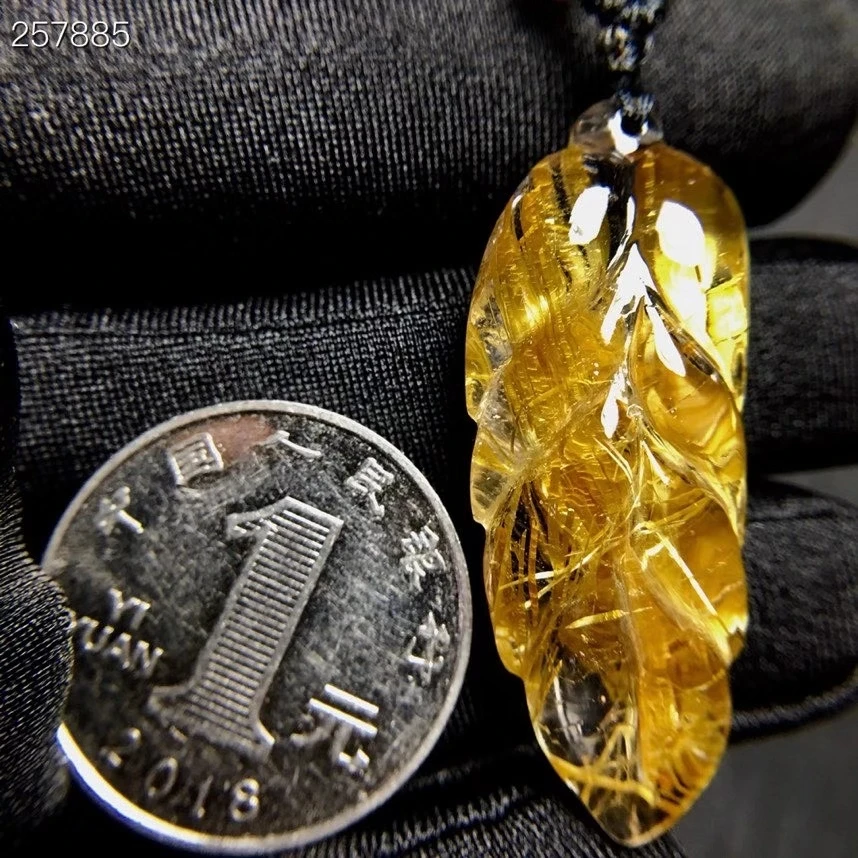 

Genuine Natural Gold Rutilated Quartz Pendant 40.1*16.1*10.3mm Leaf Crystal Wealthys Necklace Jewelry AAAAAA