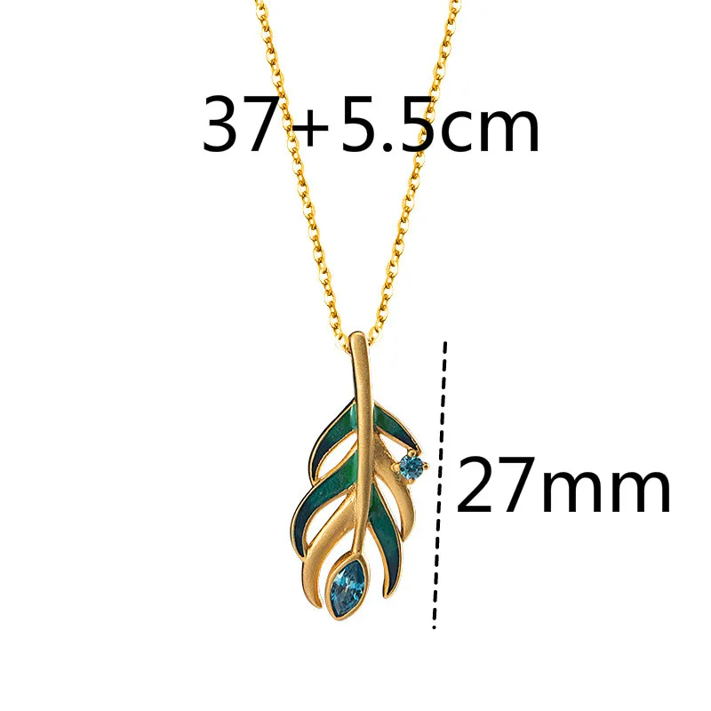 

925 Sterling Silver Gold Feather Pendant Necklace For Women INS Cold Style Blue Zircon Handmade Fine Jewelry Flyleaf