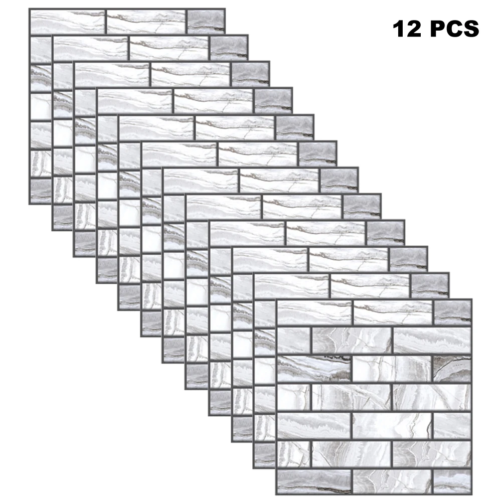 

30x30cm/12" X 12" 12pcs 3D Wall Tile Stickers Kitchen Bathroom Self-adhesive Decor Waterproof Marbling Home Decoration Stickers