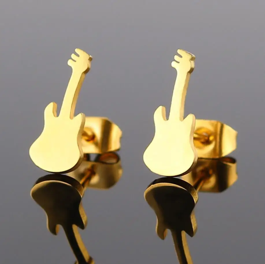

Hfarich Cute Musical Earrings Stainless Steel Gold Guitar Violin Stud Earrings for Girls Students School Jewelry Orecchini