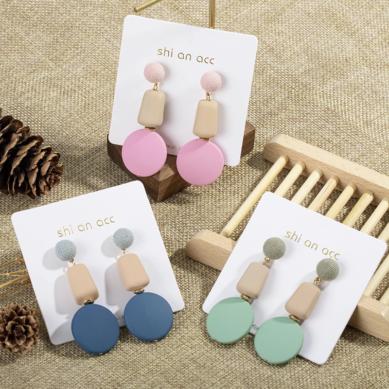 

ZWC New Fashion Wooden Drop Earrings For Women Statement Geometric Tassel Long Dangle Earring Female Brincos Vintage Jewelry