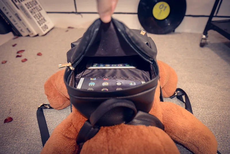 Новый женский модный кожаный плюшевый рюкзак для девочек с плюшевым мишкой