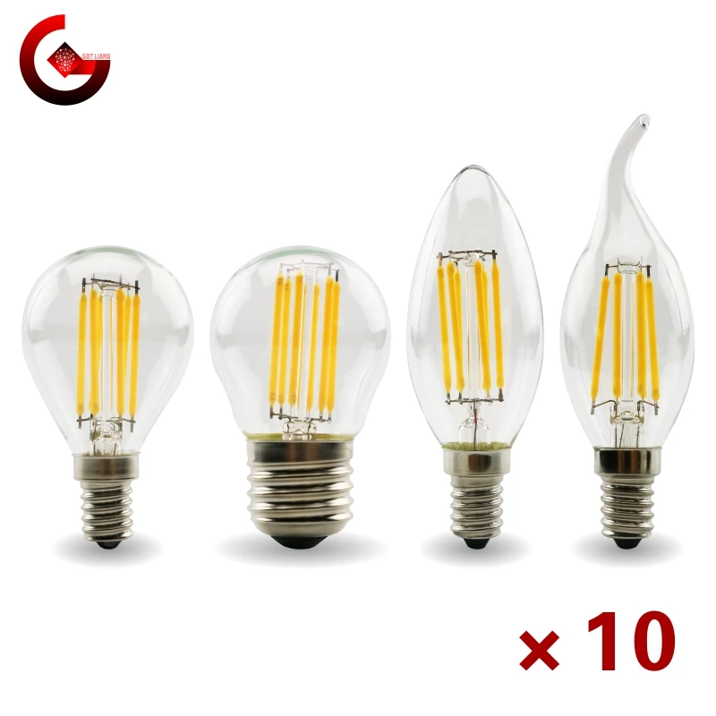 

10pcs/lot E27 E14 Retro Edison LED Filament Bulb Lamp 110V 220V Light Bulb C35 G45 Glass Bulb Vintage Chandeliers Candle Light