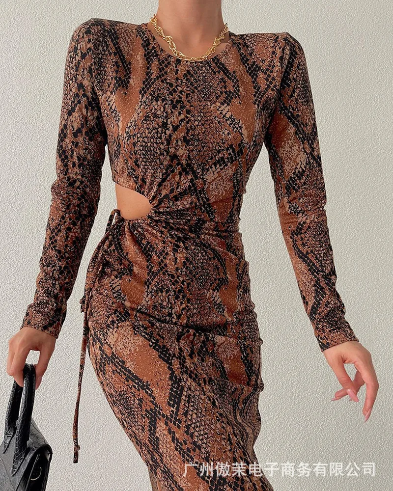 

Женское Новое коричневое платье с принтом змеиной кожи Spot 2021, белое платье, платья, женское вечернее платье