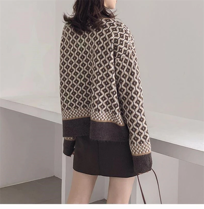 

Casual Loose Big V Neck Batwing Sleeve Sweater Pull Femme Vintage Retro Plaid Knitted Coat Cardigan Women Autumn Winter
