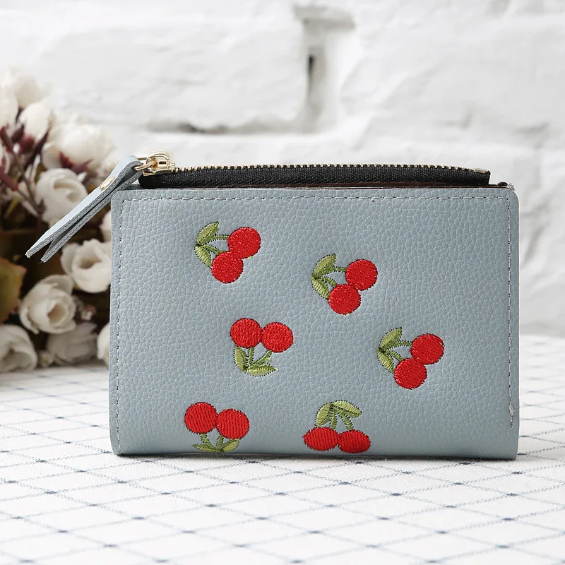JIULIN Cherry Embroidery Short Wallet for Women Girl Mini Cute Coin Purse Card ID Holder Female Small Leather Money | Багаж и сумки