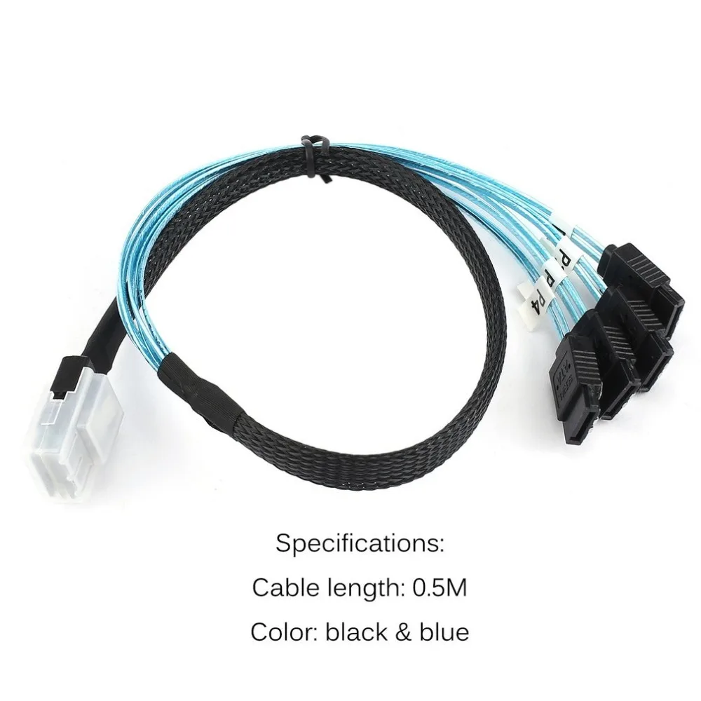 

Mini SAS 4i SFF-8087 36P 36-Pin Male to 4 SATA 7-Pin Splitter Adapter Cable 0.5M Connecter Support for 10 GBPs Band