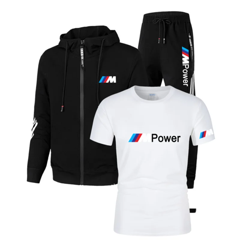 

2021New BMW M Men's Football Jersey Casual Sportswear Hooded Suit Spring Thin Zipper Jacket + Pants Three-piece Gym Running Suit