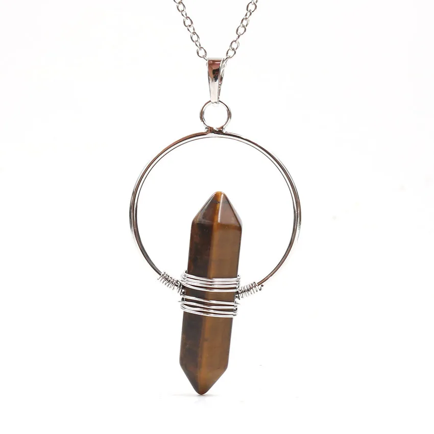 FYJS Unique Silver Plated Circle Wire Wrap Amethysts Hexagon Column Pendant Link Chain Necklace Opalite Opal Jewelry | Украшения и