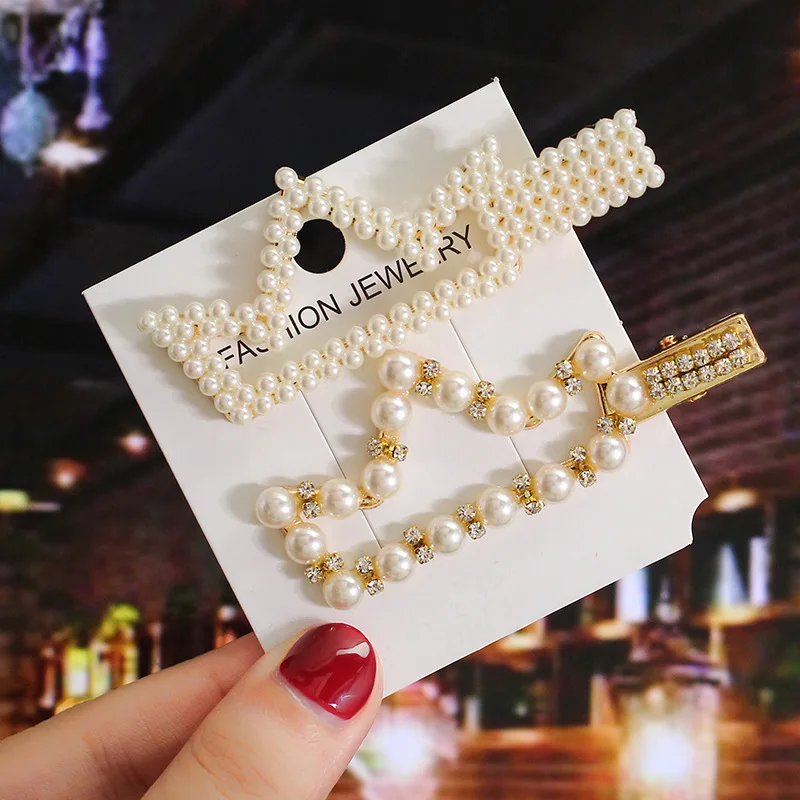 

2PCS/Set Women Girls Elegant Imitation Pearls Geometric Hairpins Sweet Hair Ornament Clips Barrettes Fashion Hair Accessories